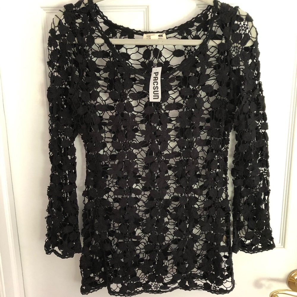 PACSUN Black Crochet Swimsuit Cover-up